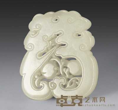 清 白玉福寿珮 高6.6cm